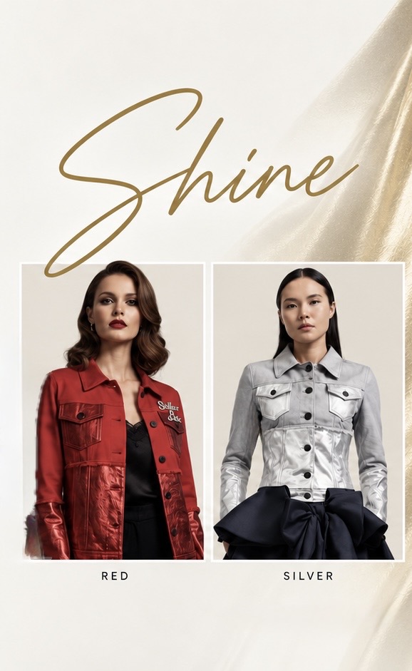 Bell Ivory Shine — models wearing the red and silver metallic leather jackets