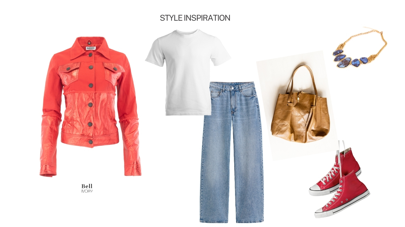 Red, off duty styling for a Bell Ivory jacket